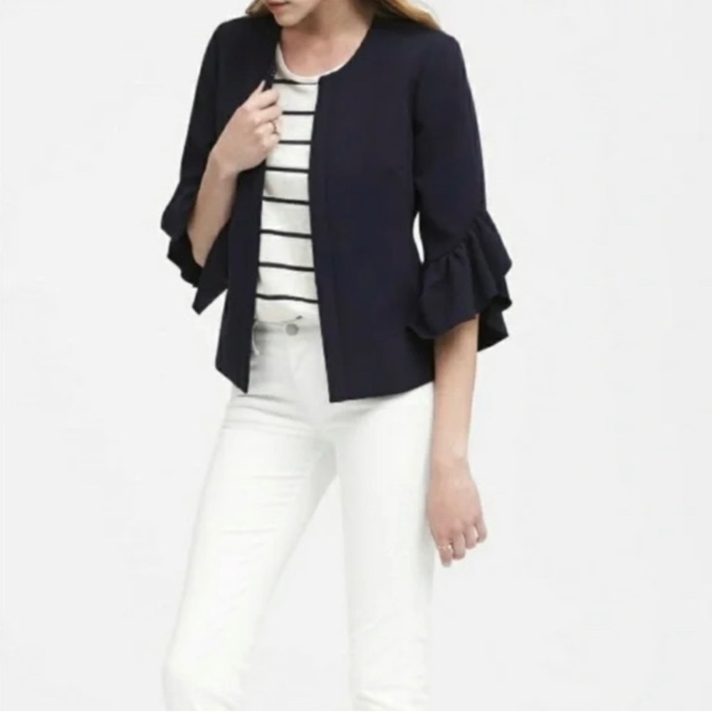 Banana Republic Women’s 3/4 Ruffle Sleeve Navy Blue Blazer size 0